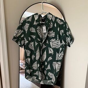 J. Crew Green and White Casual Button Down Shirt